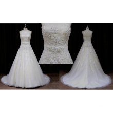 Robe de mariée en dentelle sans bretelles appliques